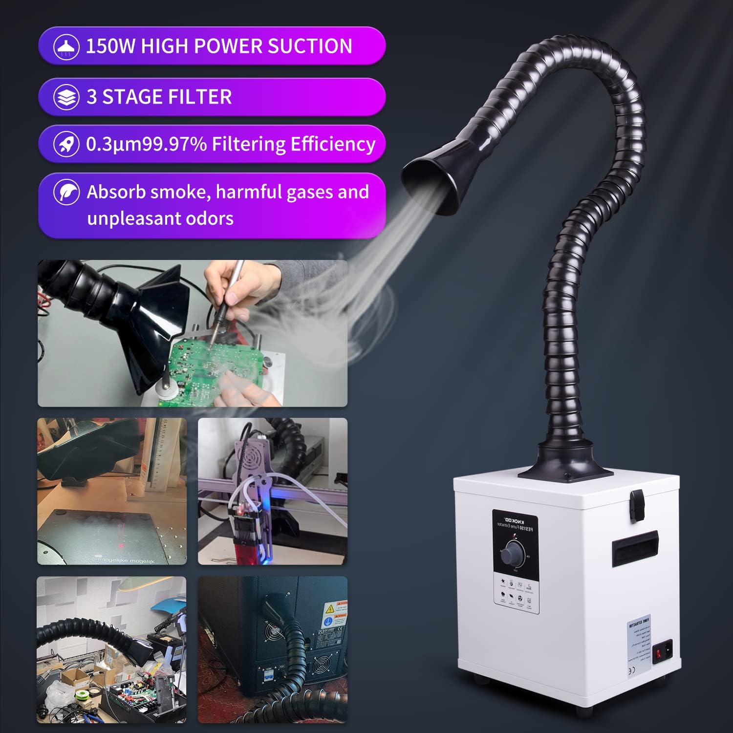 Fume Extractor Laser - Дымоуловитель для пайки с 3-ступенчатыми фильтрами,