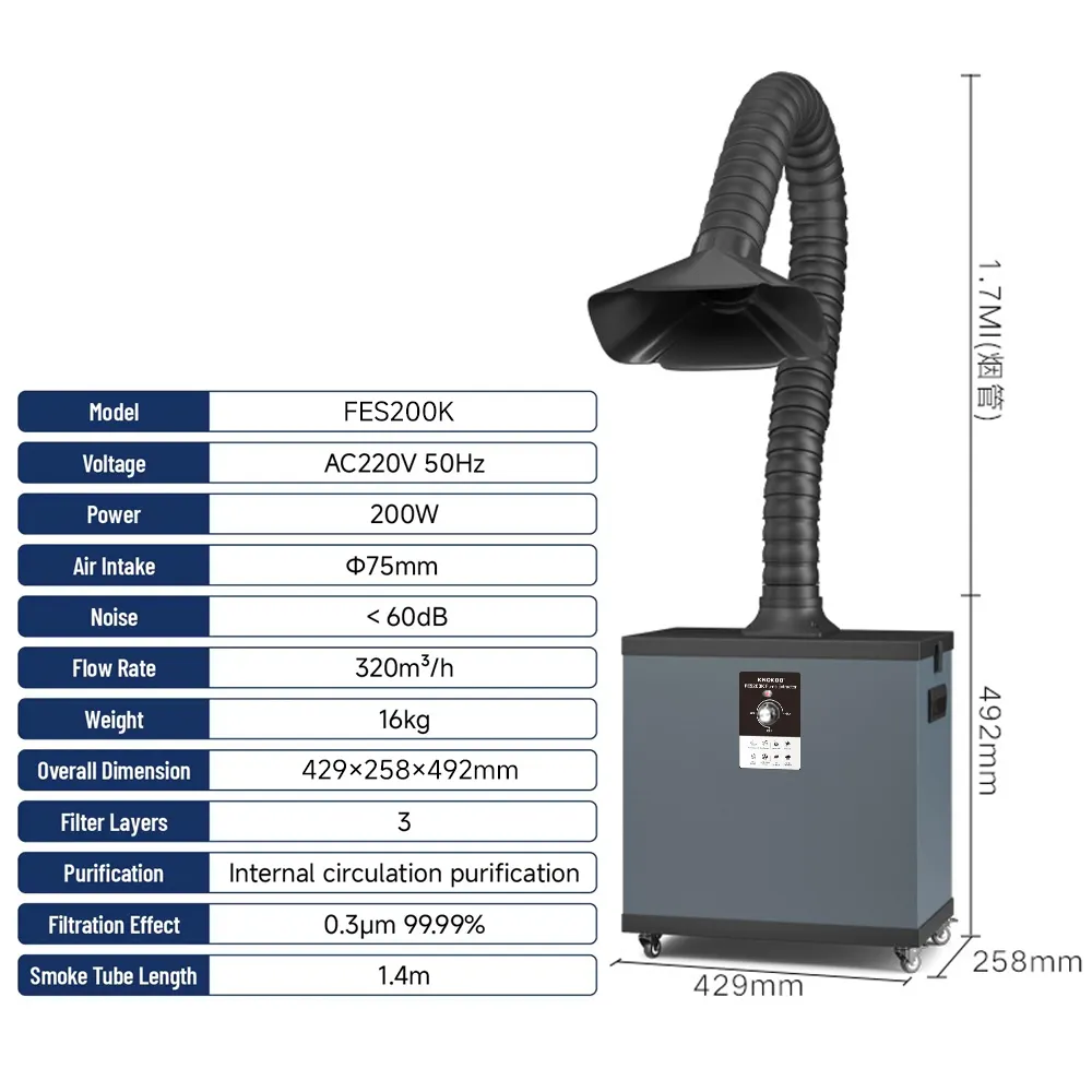 Fume Extractor Laser - KNOKOO 200 Вт промышленный пылевой фильтр,